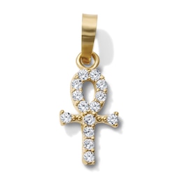 14K Gold-Plated CZ Ankh Necklace Charm