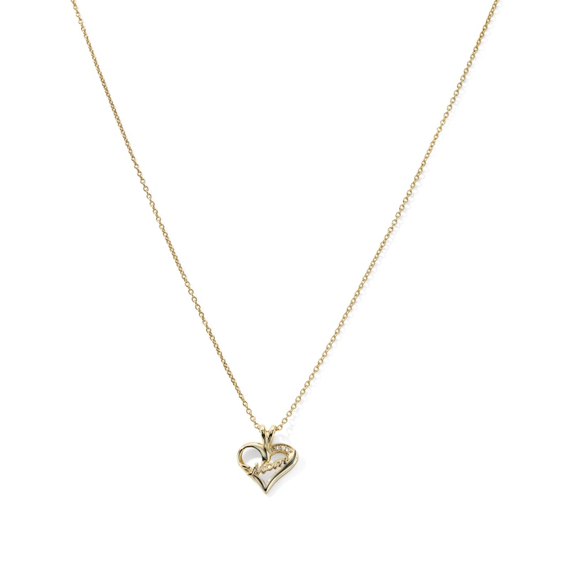 14K Gold Plated CZ "Mom" Open Heart Necklace - 16" + 2"