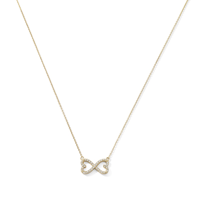 14K Gold Plated CZ Infitinity Double Heart Pendant - 16" + 2"