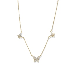 14K Gold-Plated CZ 3-Station Butterfly Necklace - 16" + 2"