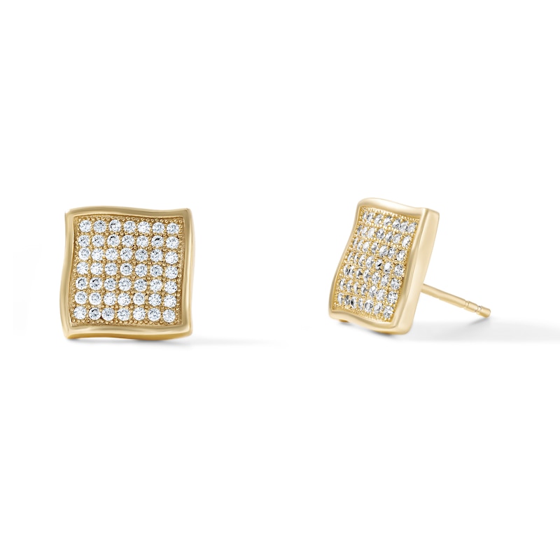 14K Gold Plated CZ Wavy Square Studs