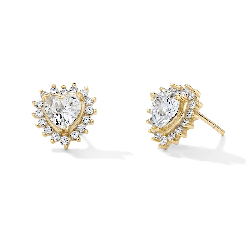 14K Gold-Plated CZ Heart-Shaped Halo Studs
