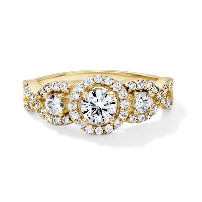 14K Gold Plated CZ Halo Twist Ring - Size 7