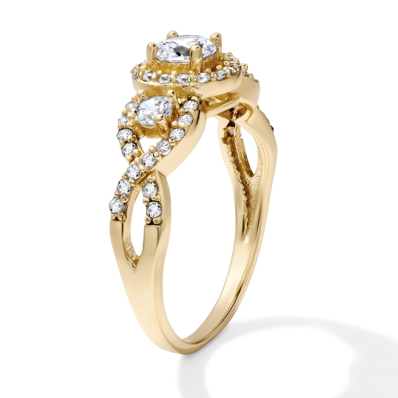 14K Gold Plated CZ Halo Twist Ring - Size 7