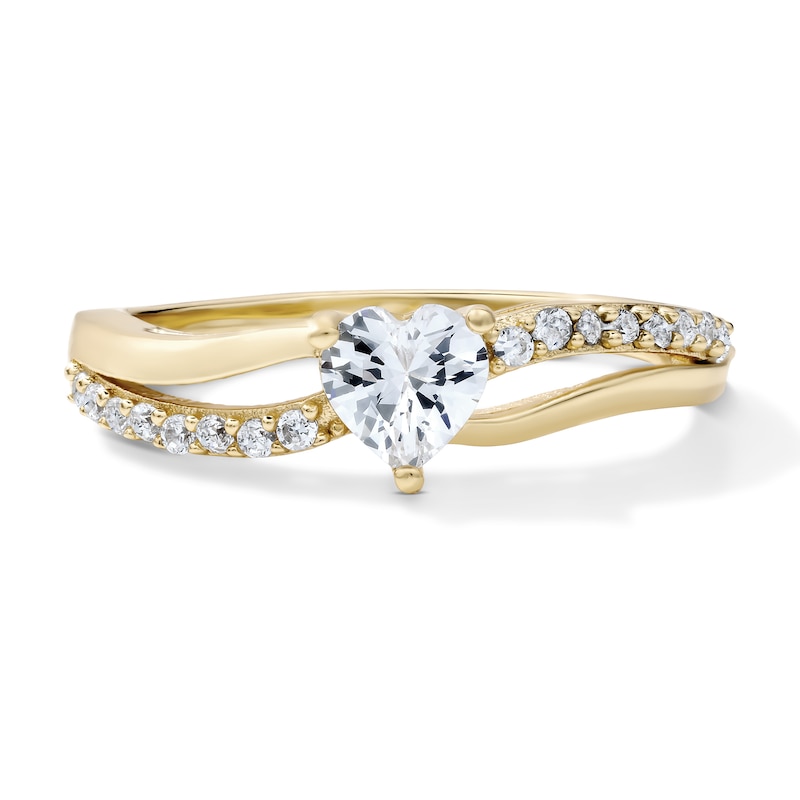 14K Gold Plated Heart CZ Twist Ring - Size 7