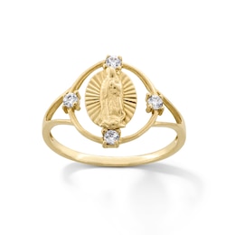 14K Gold Plated CZ Textured Lady of Guadalupe Ring