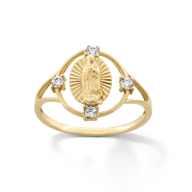 14K Gold Plated CZ Textured Lady of Guadalupe Ring