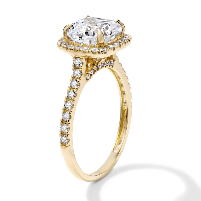 14K Gold Plated Brass Cushion-Cut CZ Halo Ring - Size 7