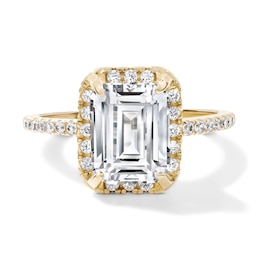 14K Gold Plated Emerald-Cut CZ Halo Ring - Size 7