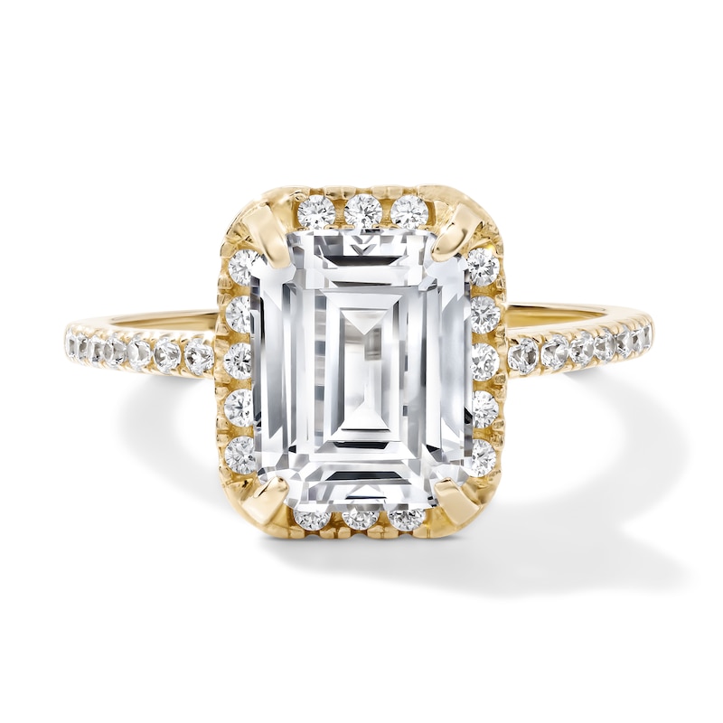 14K Gold Plated Emerald-Cut CZ Halo Ring - Size 7