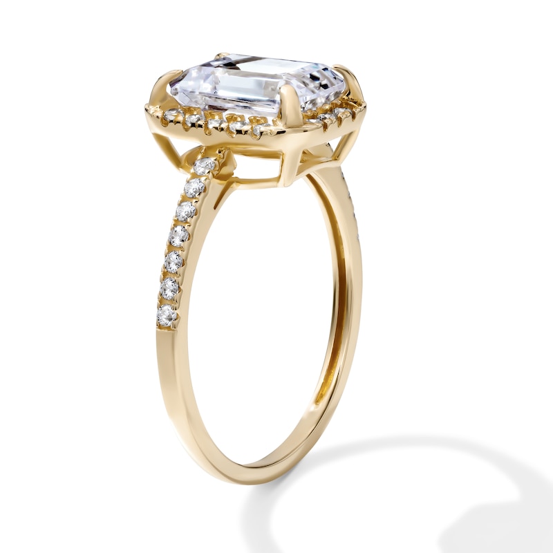 14K Gold Plated Emerald-Cut CZ Halo Ring - Size 7