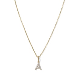 14K Gold-Plated CZ Mini "A" Initial Necklace - 16" + 2"
