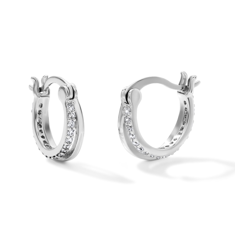 Solid Sterling Silver CZ Knife Edge Huggie Hoops