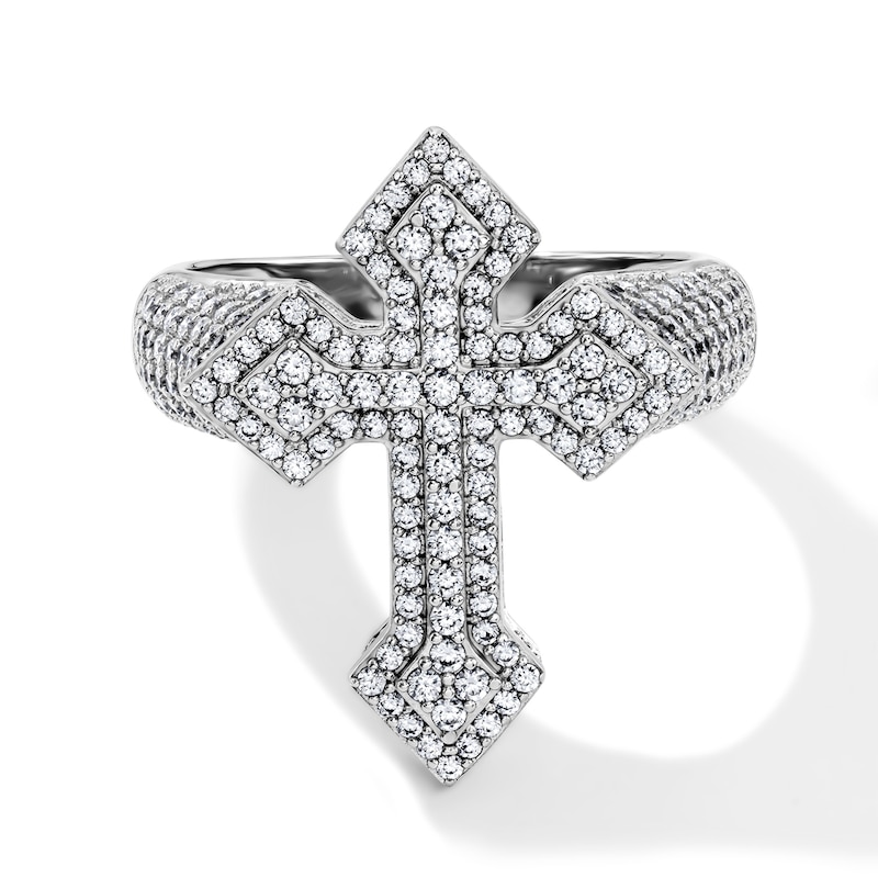 Silver-Plated CZ Pavé Cross Ring Set - Size 10