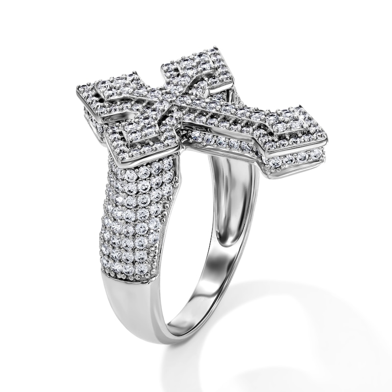 Silver-Plated CZ Pavé Cross Ring Set - Size 10