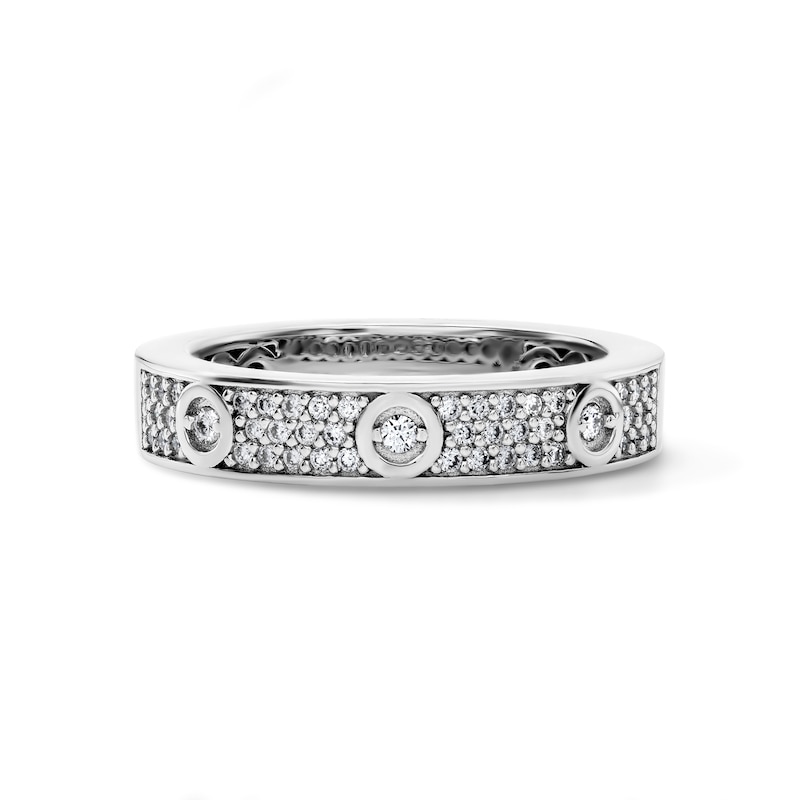 White Rhodium Plated CZ Accented Pavé Eternity Band - Size 10