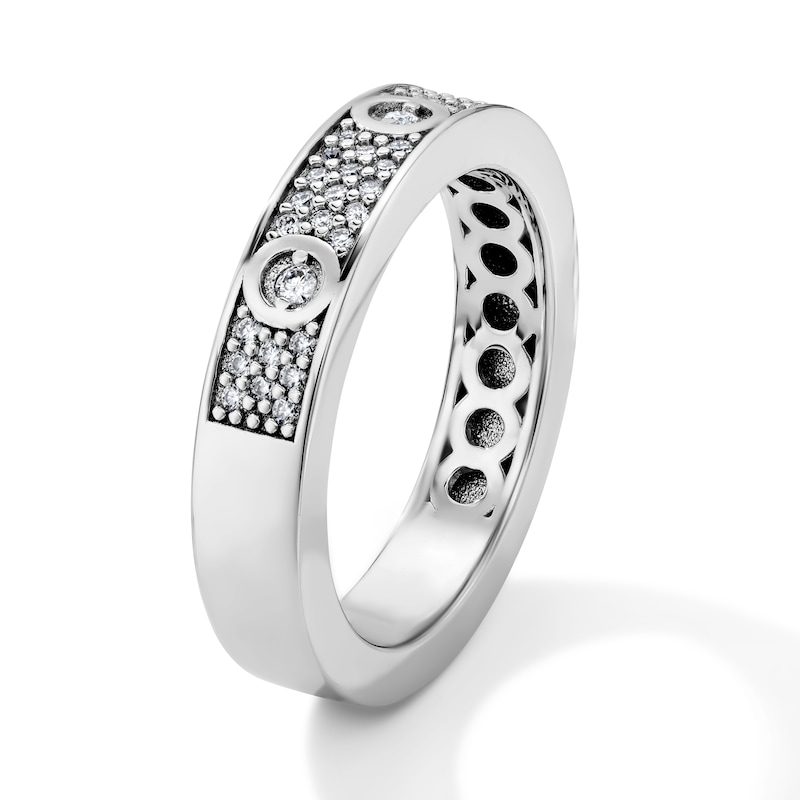 White Rhodium Plated CZ Accented Pavé Eternity Band - Size 10