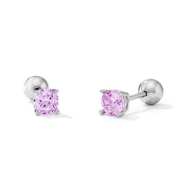 Child's Sterling Silver 4mm Pink CZ Studs