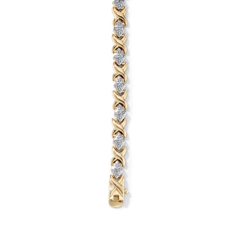 14K Gold-Plated Two-Tone CZ X and Diamond-Shaped Link Bracelet - 7.5"