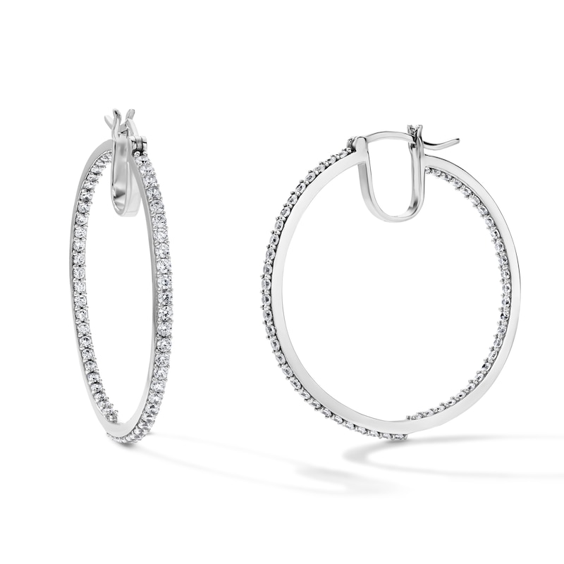 White Rhodium Plated CZ 45mm Inside-Out Hoops