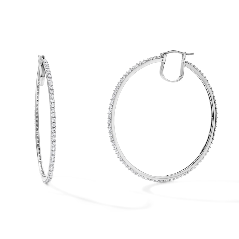 White Rhodium Plated Brass CZ 65mm Inside-Out Hoops