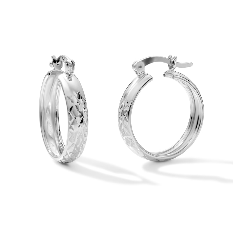 White Rhodium Plated Diamond-Cut Hoops