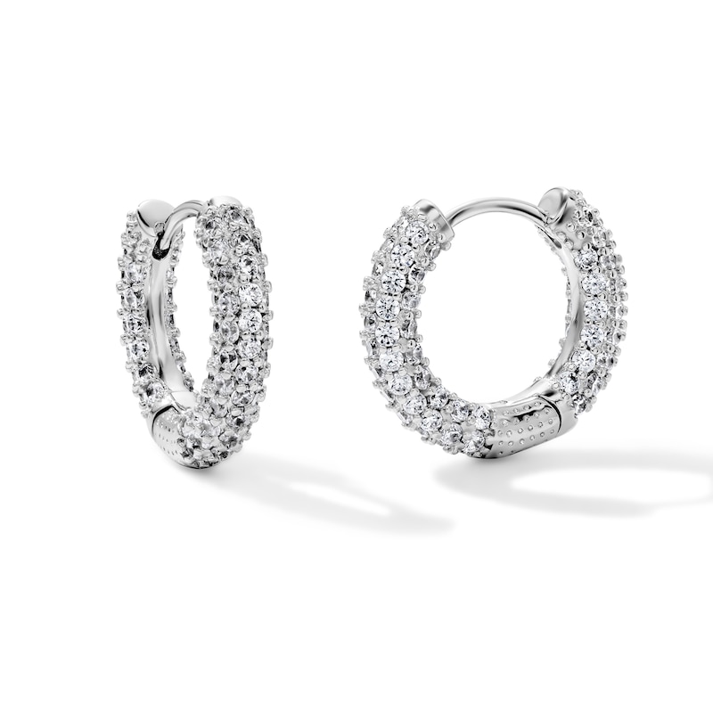 White Rhodium Plated CZ Multi-Row Hoops