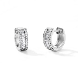 Silver-Plated CZ Baguette Huggie Hoops