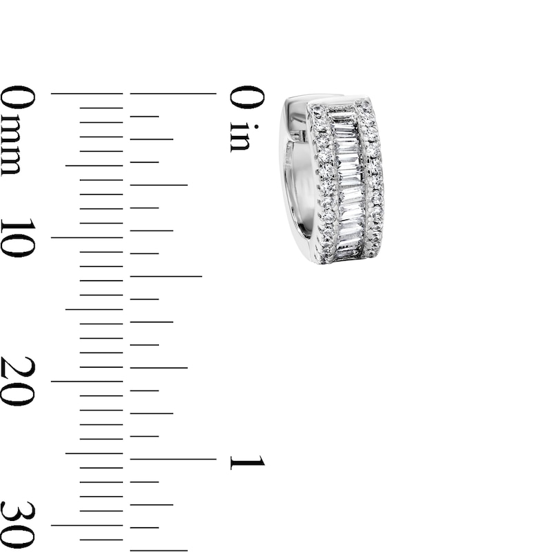 White Rhodium Plated CZ Baguette Huggie Hoops