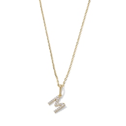 14K Gold-Plated CZ Mini "M" Initial Necklace - 16" + 2"