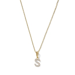 14K Gold-Plated CZ Mini "S" Initial Necklace - 16" + 2"