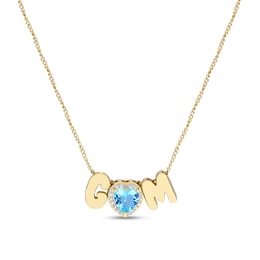 14K Gold Plated Blue CZ Heart and Initial Necklace - 18"