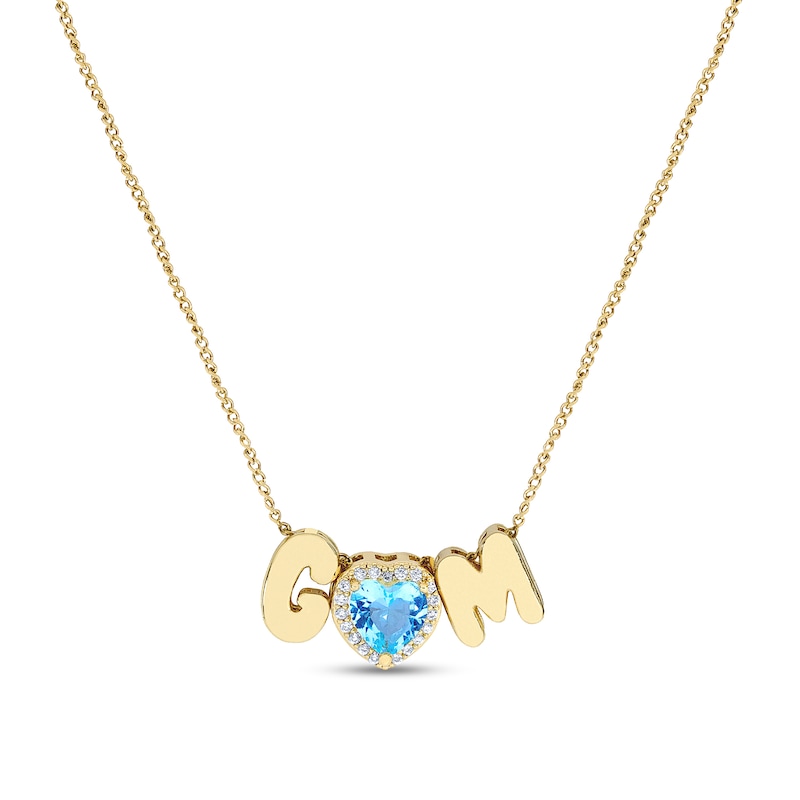 14K Gold Plated Blue CZ Heart Multi-Initial Charm Necklace - 18"