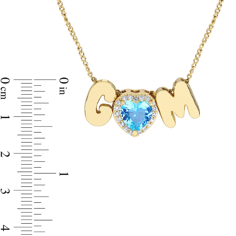 14K Gold Plated Blue CZ Heart Multi-Initial Charm Necklace - 18"