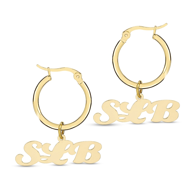 14K Gold Plated Script Initial Drop Hoops