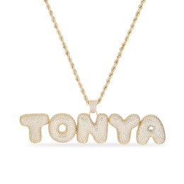 14K Gold Plated CZ Pavé Bubble Letter Name Pendant - 18"