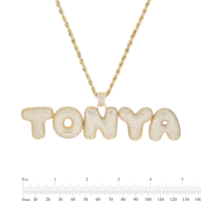 14K Gold Plated CZ Pavé Bubble Letter Name Necklace - 18"