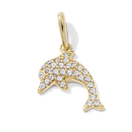 14K Gold-Plated CZ Pavé Dolphin Charm