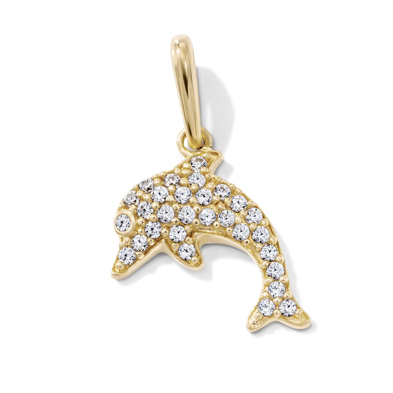 14K Gold-Plated CZ Pavé Dolphin Charm