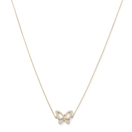 14K Gold Plated CZ Open Butterfly Pendant - 16" + 2"