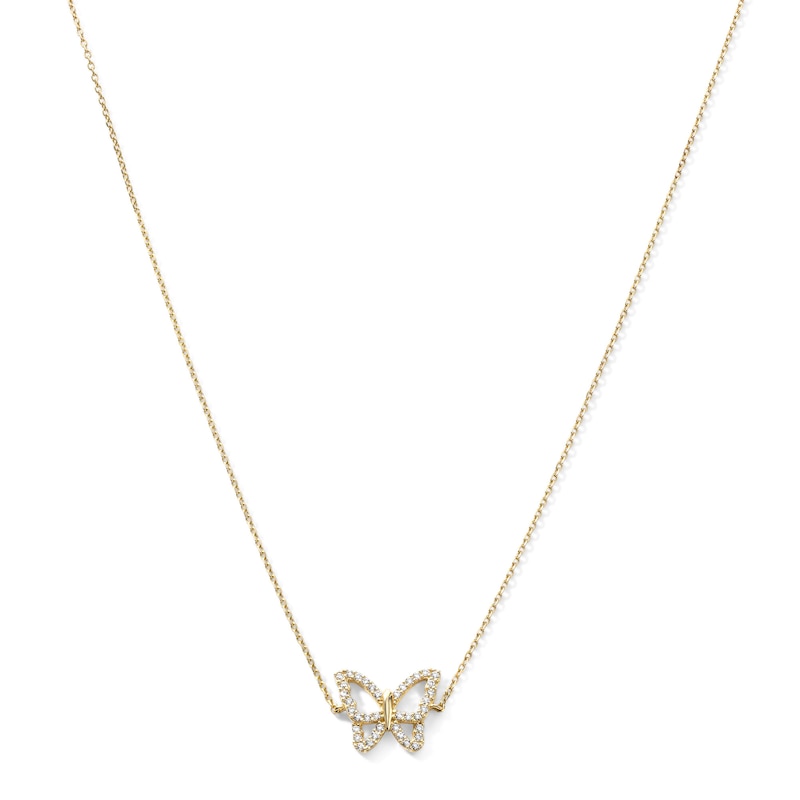 14K Gold Plated CZ Open Butterfly Pendant - 16" + 2"