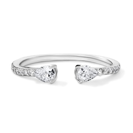 Silver-Plated CZ Pear Open Ring - Size 7