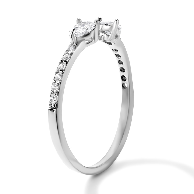White Rhodium Plated CZ Pear Open Ring - Size 7