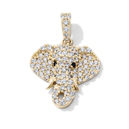 14K Gold-Plated Black and White CZ Pavé Elephant Head Necklace Charm