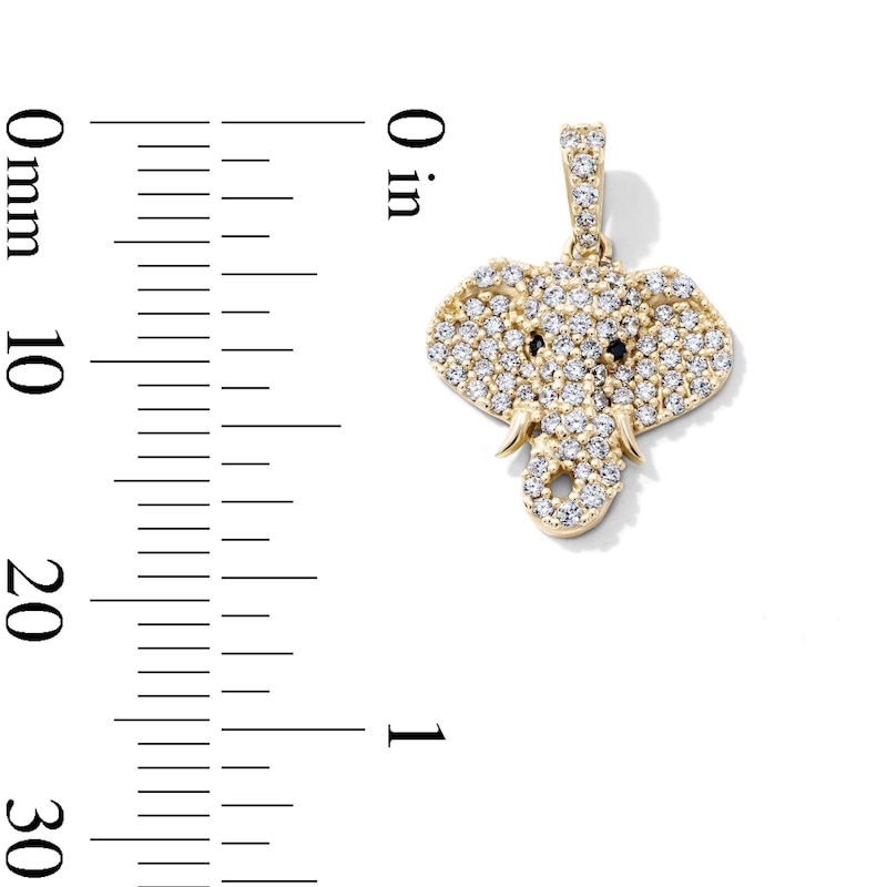 14K Gold-Plated Black and White CZ Pavé Elephant Head Necklace Charm