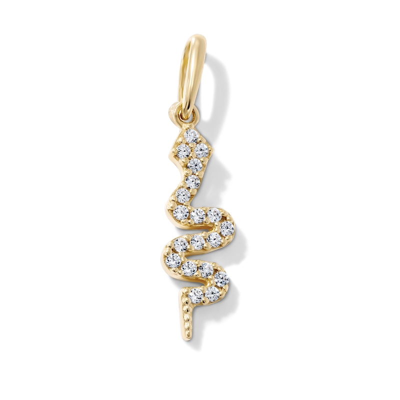 14K Gold-Plated CZ Pavé Snake Necklace Charm
