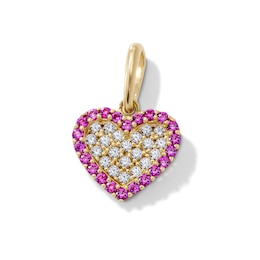 14K Gold-Plated CZ Pink and White Heart Charm