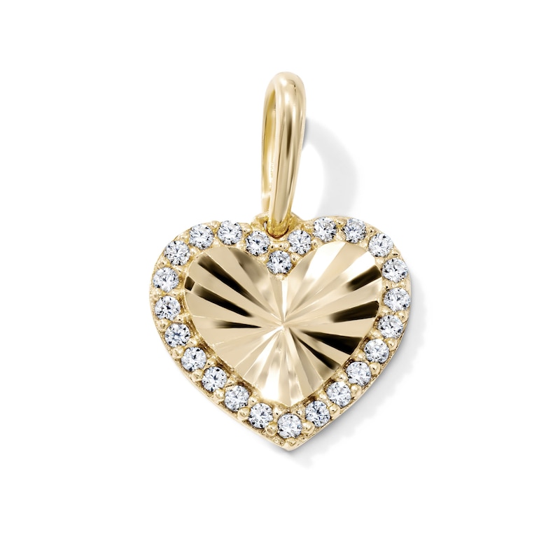14K Gold-Plated CZ Diamond-Cut Heart Charm
