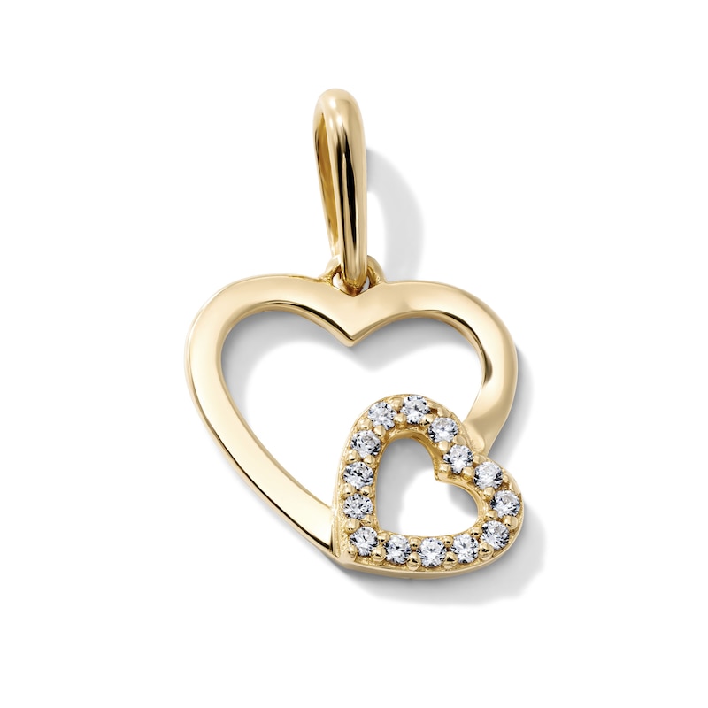 14K Gold-Plated CZ Double Heart Charm
