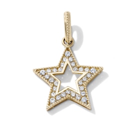 14K Gold-Plated CZ Beaded Frame Star Necklace Charm